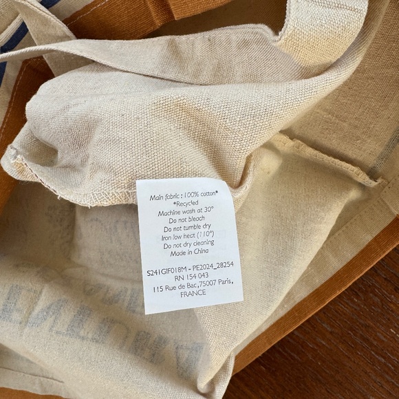 new Sézane Italy l'Avventura cotton tote tan gold yellow stripe limited edition - Picture 4 of 4